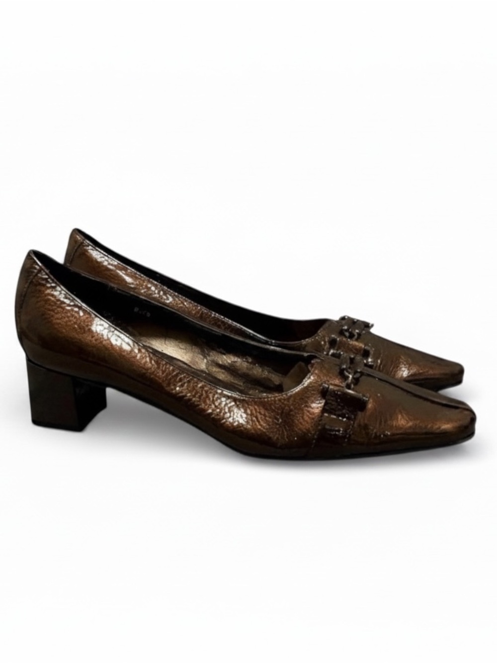 Vaneli Adsila Metallic Hammered Bronze Patent Leather Horsebit Loafers 6.5N
